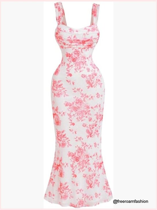 Dresses & Skirts - Floral Ruched Midi Dress Wedding Guest Cocktail Party Formal